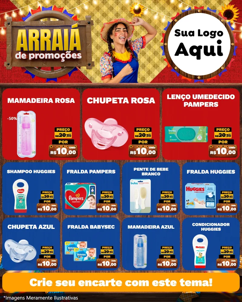 Modelo de Rede Social para Feed Instagram com o tema Arraiá de Promoções para Bebês