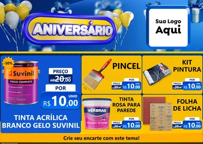 Modelo de Encarte para Encarte A4 Horizontal com o tema Aniversário para Tintas e Ferramentas