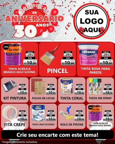 Modelo de Rede Social para Feed Instagram com o tema Promoção de Aniversário - 30 Anos para Tintas e Ferramentas