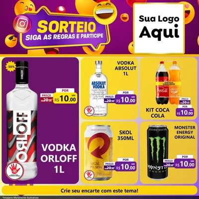 Modelo de Rede Social para Feed Facebook com o tema Sorteio para Distribuidora de bebidas