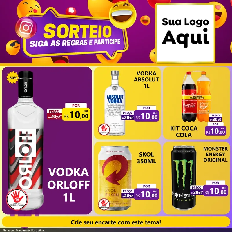 Modelo de Rede Social para Feed Facebook com o tema Sorteio para Distribuidora de bebidas