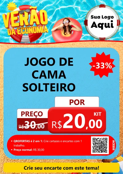 Modelo de Cartaz para Cartaz A4 Vertical com o tema Verão da Economia para Cama, Mesa e Banho
