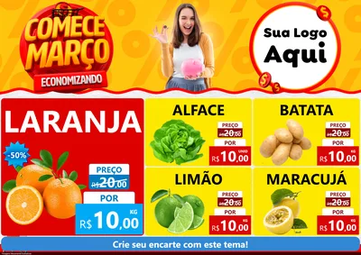 Modelo de Encarte para Encarte A4 Horizontal com o tema Comece Março Economizando para Hortifrúti