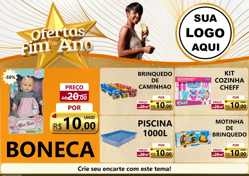 Modelo de Encarte para Encarte A4 Horizontal com o tema Ofertas Fim de Ano para Brinquedos
