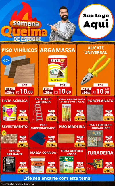 Modelo de Encarte para Encarte Grande com o tema Semana Queima de Estoque para Material para Construção