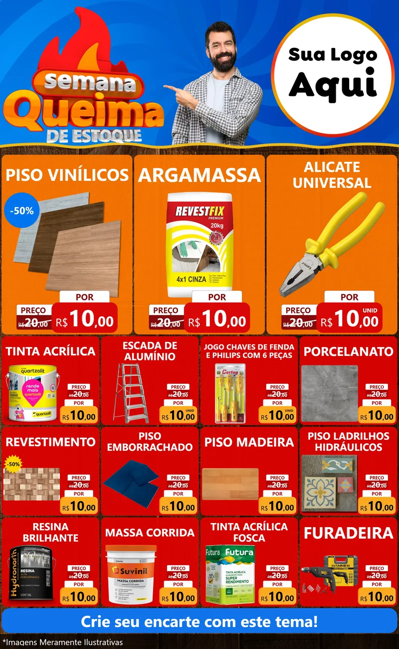 Modelo de Encarte para Encarte Grande com o tema Semana Queima de Estoque para Material para Construção