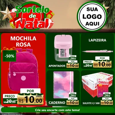Modelo de Rede Social para Feed Facebook com o tema Sorteio de Natal para Papelaria