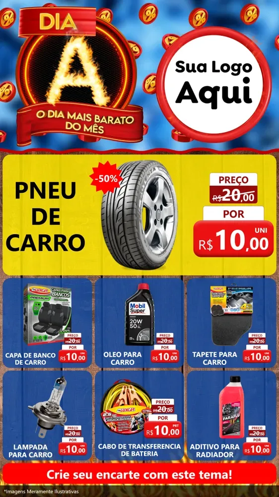 Modelo de Rede Social para Stories com o tema Dia A - O Dia Mais Barato Do Mês para Auto peças