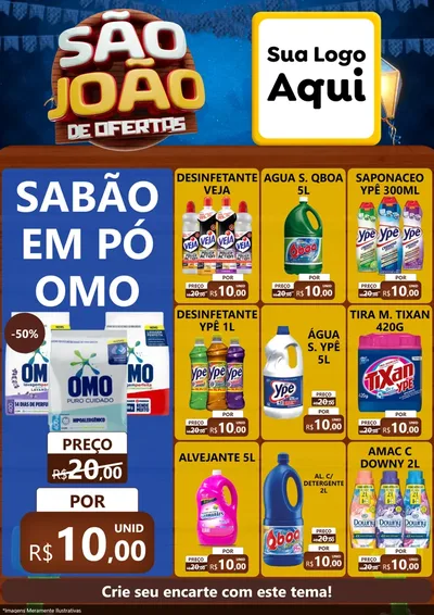 Modelo de Encarte para Encarte A4 Vertical com o tema São João Ofertas Imbatíveis! - Junina para Produtos de Limpeza