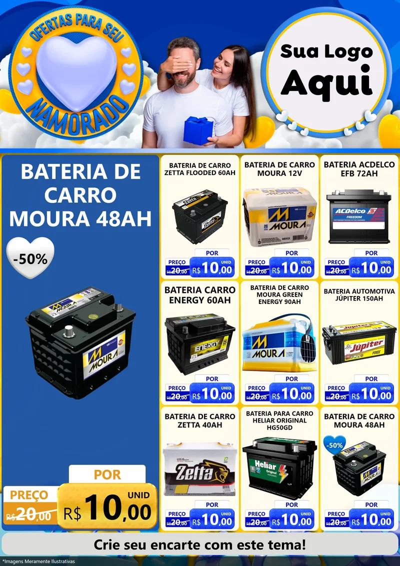 Modelo de Encarte para Encarte A4 Vertical com o tema Ofertas Para Seu Namorado para Baterias Elétricas