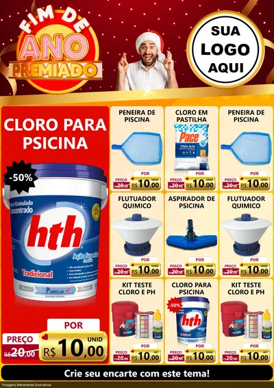 Modelo de Encarte para Encarte A4 Vertical com o tema Fim de Ano Premiado para Produtos para Piscina