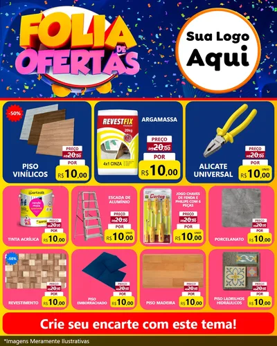Modelo de Rede Social para Feed Instagram com o tema Folia de Ofertas para Material para Construção