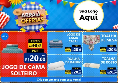 Modelo de Encarte para Encarte A4 Horizontal com o tema Arraiá de Ofertas para Cama, Mesa e Banho