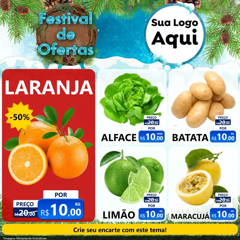 Modelo de Rede Social para Feed Facebook com o tema Festival de Ofertas - Inverno para Hortifrúti