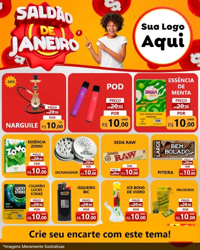 Modelo de Rede Social para Feed Instagram com o tema Saldão de Janeiro para Tabacaria