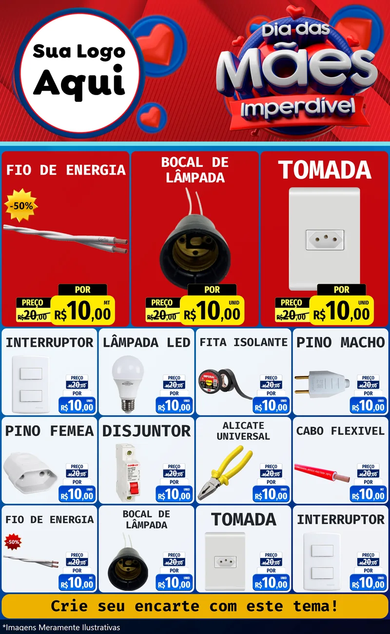 Modelo de Encarte para Encarte Grande com o tema Dia Das Mães Imperdível para Materiais Elétricos