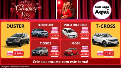 Modelo de TV para TV Horizontal com o tema Valentine's Day para Concessionaria de Carros