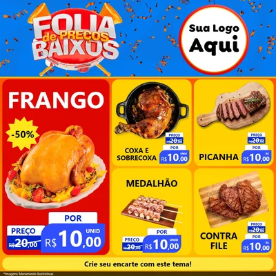 Modelo de Rede Social para Feed Facebook com o tema Folia de Preços Baixos para Assados
