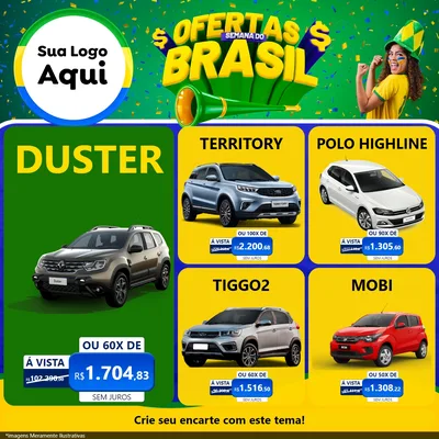 Modelo de Rede Social para Feed Facebook com o tema Ofertas Semana do Brasil para Concessionaria de Carros