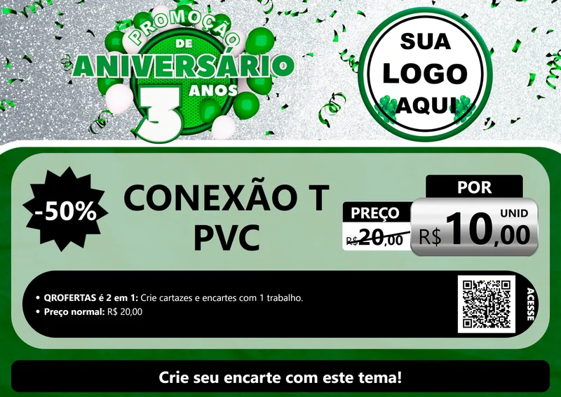 Modelo de Cartaz para Cartaz A4 Horizontal com o tema Promoção de Aniversário - 3 Anos para Tubos e conexões
