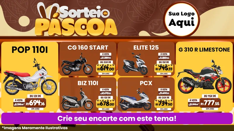 Modelo de TV para TV Horizontal com o tema Sorteio de Páscoa para Concessionaria de Motos