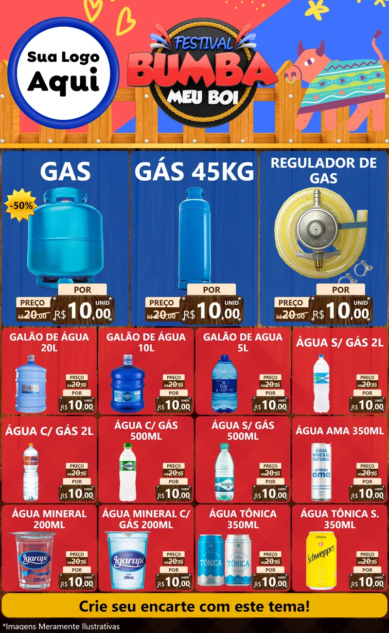 Modelo de Encarte para Encarte Grande com o tema Festival Bumba Meu Boi para Água e gás