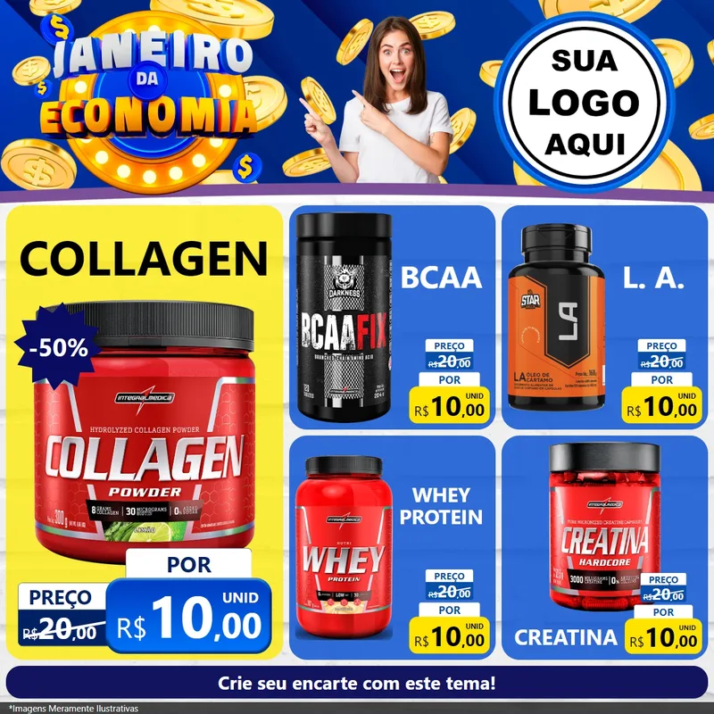 Modelo de Rede Social para Feed Facebook com o tema Janeiro da Economia para Suplementos alimentares