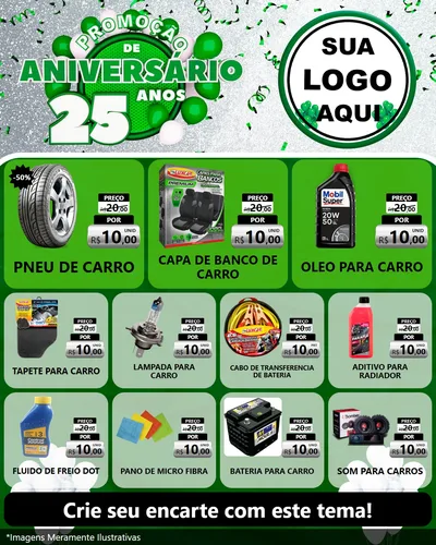 Modelo de Rede Social para Feed Instagram com o tema Promoção de Aniversário - 25 Anos para Auto peças