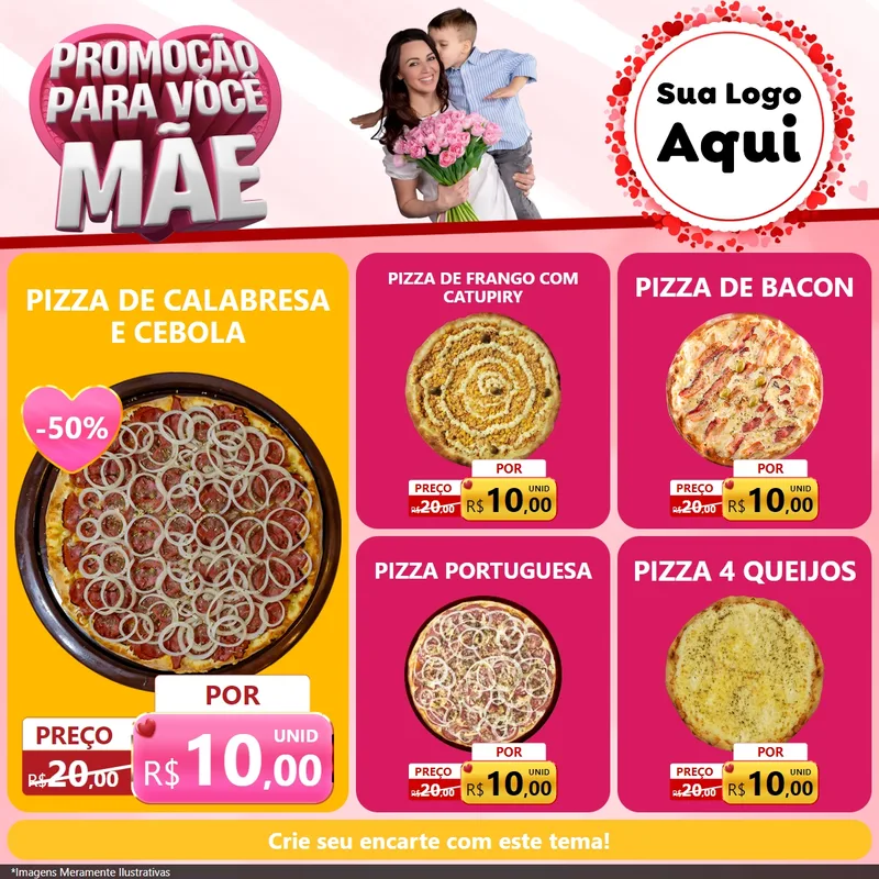 Modelo de Rede Social para Feed Facebook com o tema Promoção Para Você Mãe para Pizzaria