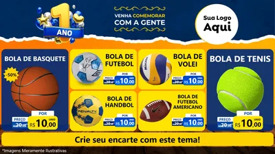 Modelo de TV para TV Horizontal com o tema Um Ano de Aniversário para Artigos Esportivos