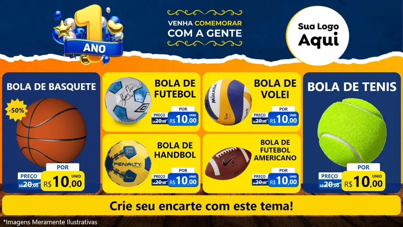 Modelo de TV para TV Horizontal com o tema Um Ano de Aniversário para Artigos Esportivos