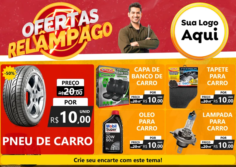 Modelo de Encarte para Encarte A4 Horizontal com o tema Ofertas Relâmpago - Autopeças para Auto peças