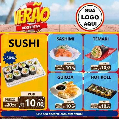 Modelo de Rede Social para Feed Facebook com o tema Verão de Ofertas para Comida japonesa