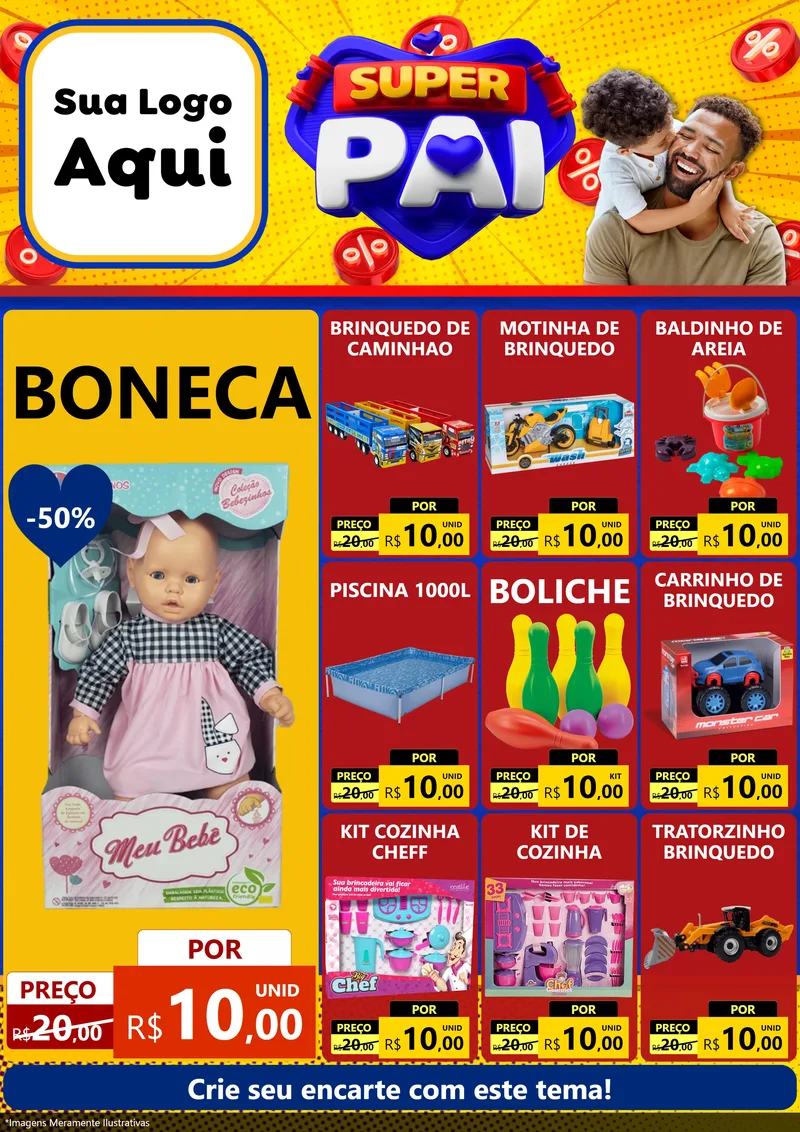 Modelo de Encarte para Encarte A4 Vertical com o tema Super Pai para Brinquedos