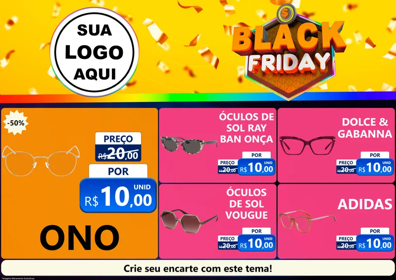 Modelo de Encarte para Encarte A4 Horizontal com o tema Black Friday para Óticas