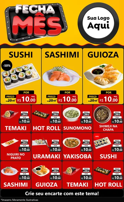 Modelo de Encarte para Encarte Grande com o tema Fecha Mês para Comida japonesa