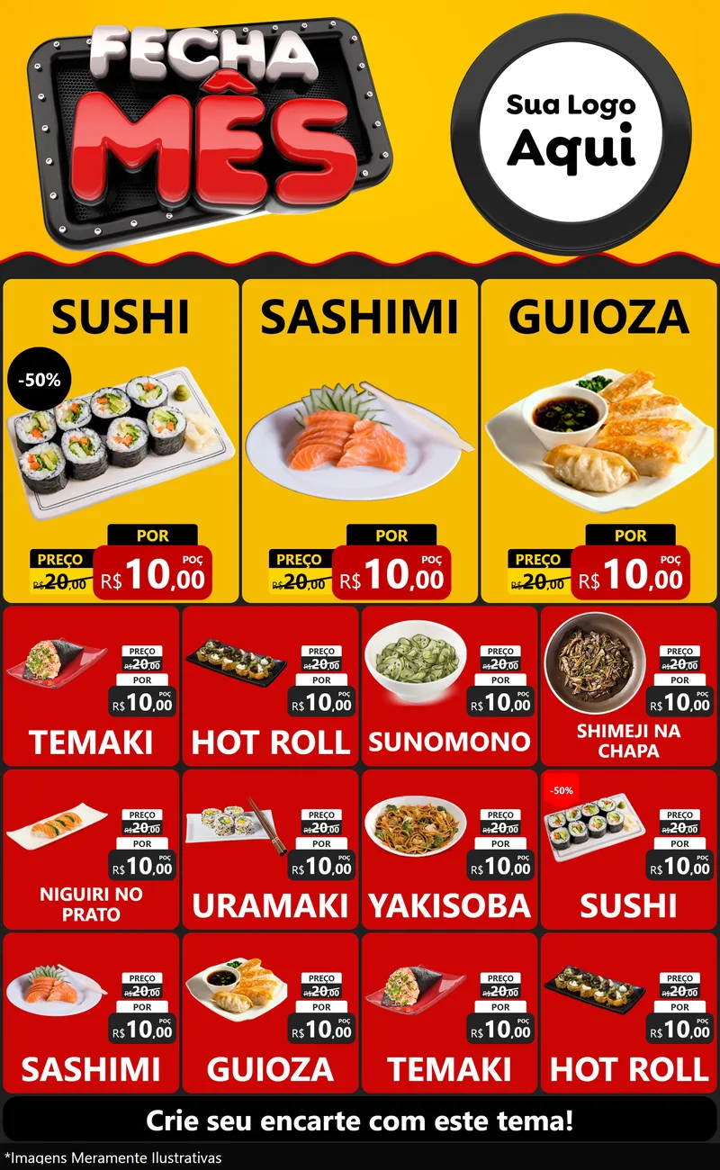Modelo de Encarte para Encarte Grande com o tema Fecha Mês para Comida japonesa
