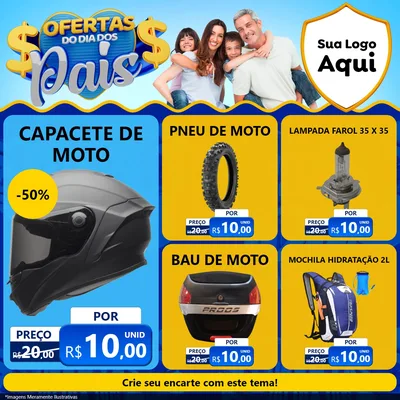 Modelo de Rede Social para Feed Facebook com o tema Ofertas do Dia dos Pais para Moto peças