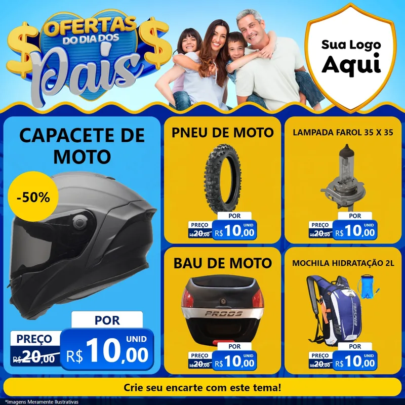 Modelo de Rede Social para Feed Facebook com o tema Ofertas do Dia dos Pais para Moto peças