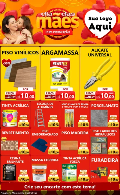 Modelo de Encarte para Encarte Grande com o tema Dia das Mães com Promoção para Material para Construção