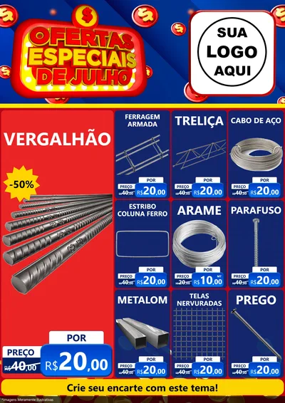 Modelo de Encarte para Encarte A4 Vertical com o tema Ofertas Especiais de Julho para Ferragens