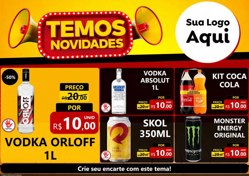Modelo de Encarte para Encarte A4 Horizontal com o tema Temos Novidades para Distribuidora de bebidas