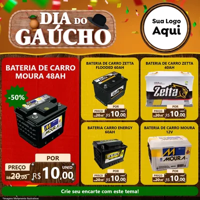 Modelo de Rede Social para Feed Facebook com o tema Dia do Gaúcho para Baterias Elétricas