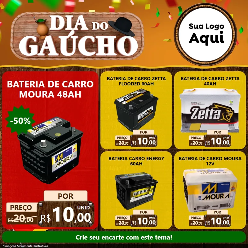 Modelo de Rede Social para Feed Facebook com o tema Dia do Gaúcho para Baterias Elétricas