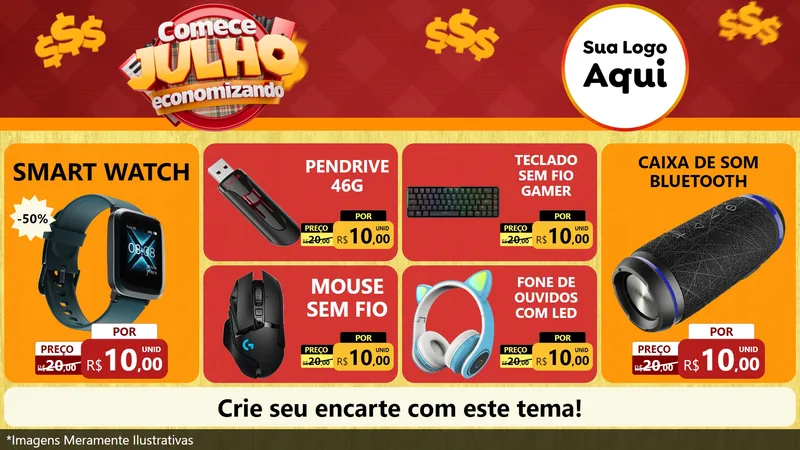 Modelo de TV para TV Horizontal com o tema Comece Julho Economizando para Informática