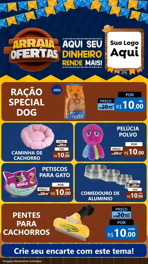 Modelo de TV para TV Vertical com o tema Arraiá de Ofertas - Junina para Pet Shop