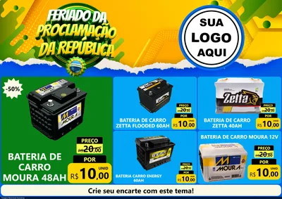 Modelo de Encarte para Encarte A4 Horizontal com o tema Feriado da Proclamação da República para Baterias Elétricas
