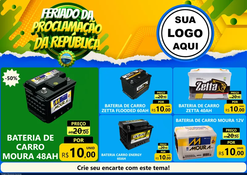 Modelo de Encarte para Encarte A4 Horizontal com o tema Feriado da Proclamação da República para Baterias Elétricas