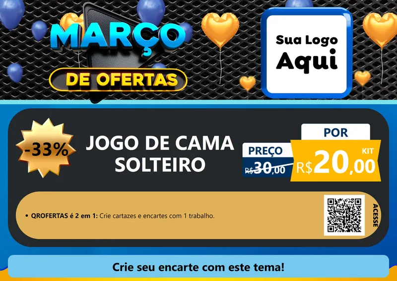 Modelo de Cartaz para Cartaz A4 Horizontal com o tema Março de Ofertas para Cama, Mesa e Banho