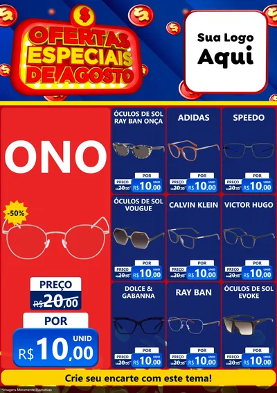 Modelo de Encarte para Encarte A4 Vertical com o tema Ofertas Especiais de Agosto para Óticas